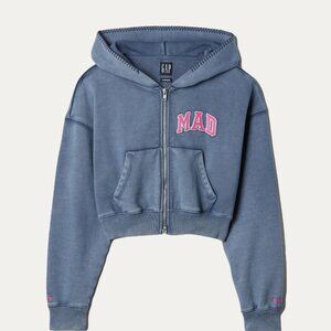 Gap × Madhappy Womens Cropped Full Zip Acid Wash Blue Pink Hoodie Size XS